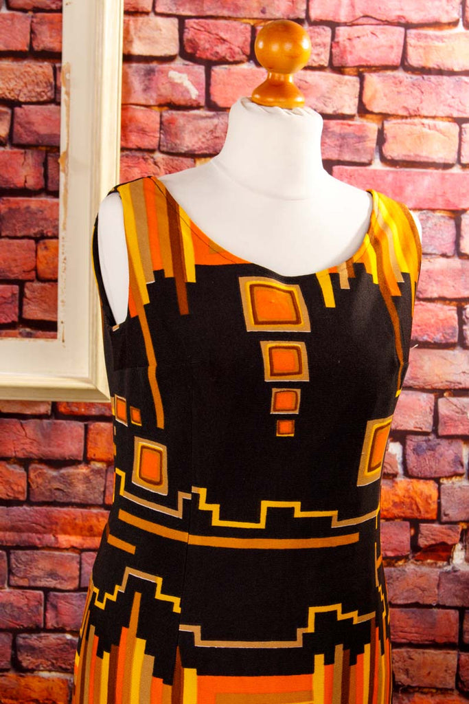 70s Boho Maxikleid orange 60er 70er Boho bunt Disco Frau L 44-46 M 40-42 orange real-boho real-disco Schlager schwarz Special vintageberlin.de