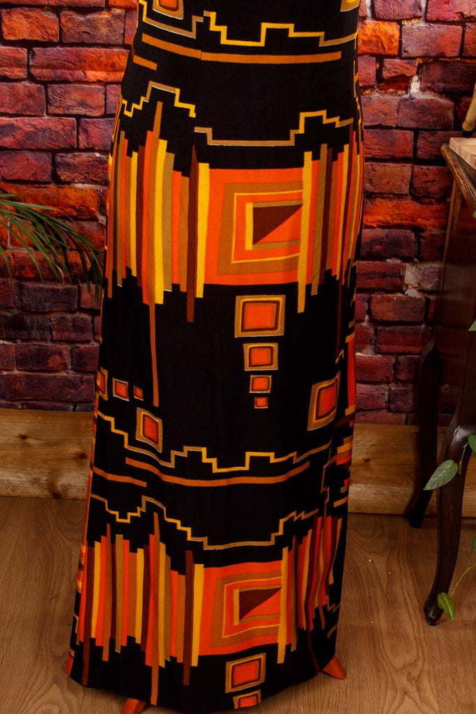 70s Boho Maxikleid orange 60er 70er Boho bunt Disco Frau L 44-46 M 40-42 orange real-boho real-disco Schlager schwarz Special vintageberlin.de