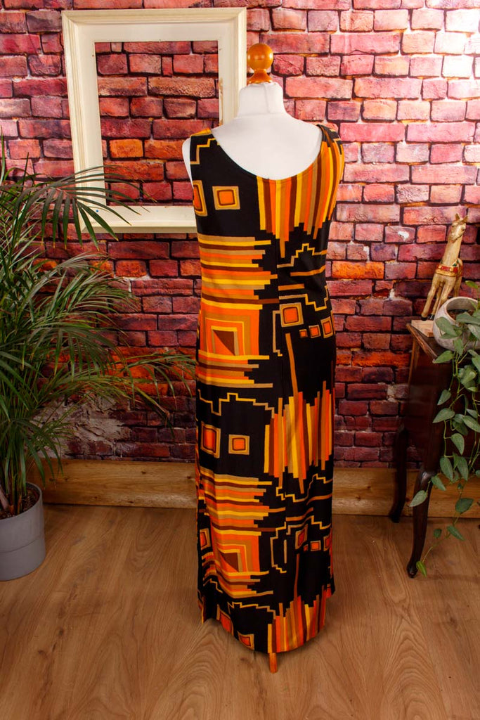 70s Boho Maxikleid orange 60er 70er Boho bunt Disco Frau L 44-46 M 40-42 orange real-boho real-disco Schlager schwarz Special vintageberlin.de