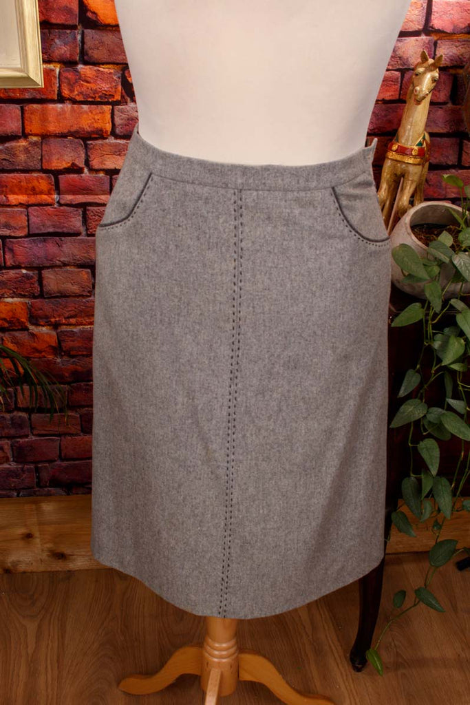 Wollrock grau Taschen 70er 80er Frau grau M 40-42 Rockabilly Sekretärin Special vintageberlin.de