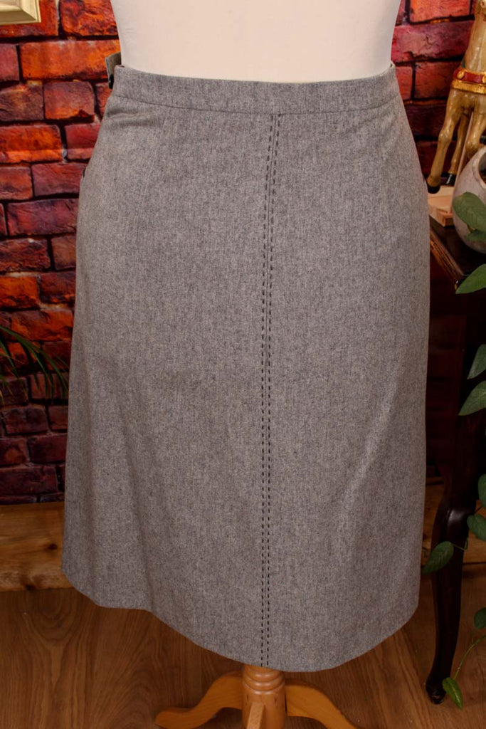 Wollrock grau Taschen 70er 80er Frau grau M 40-42 Rockabilly Sekretärin Special vintageberlin.de