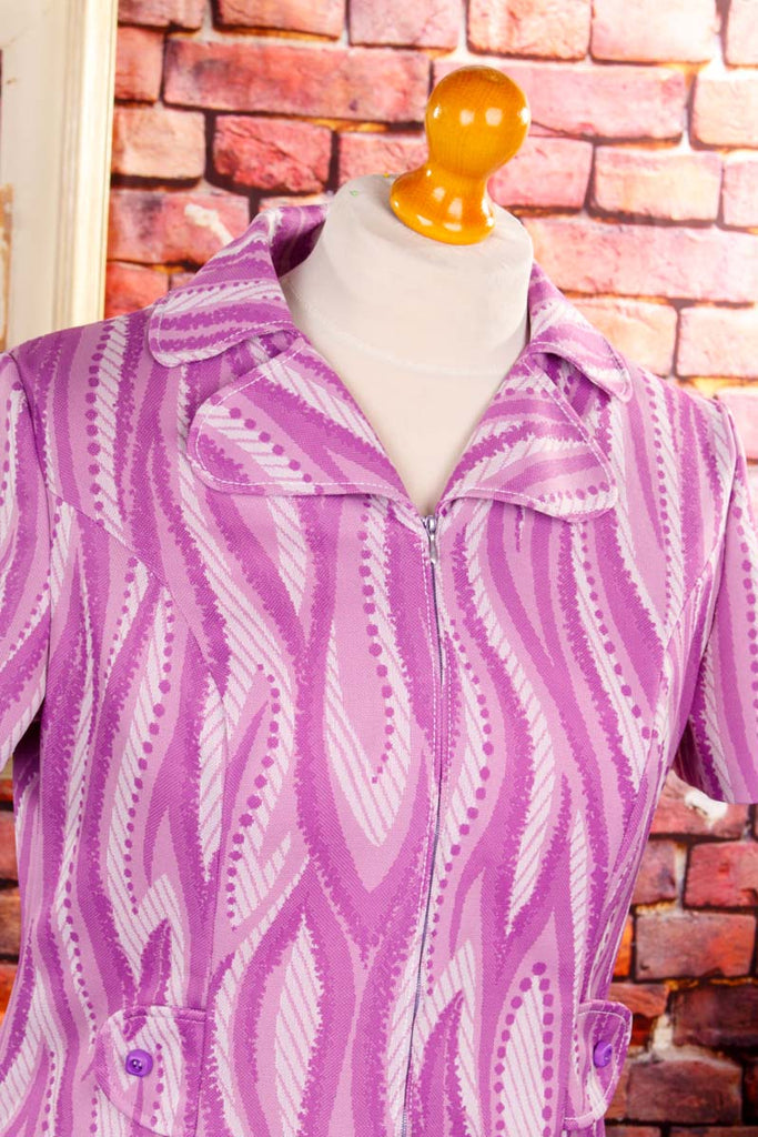 70s Schlagerkleid pink Muster 60er 70er Disco L 44-46 lila pink real-disco real-rockabilly Rockabilly Schlager Special vintageberlin.de