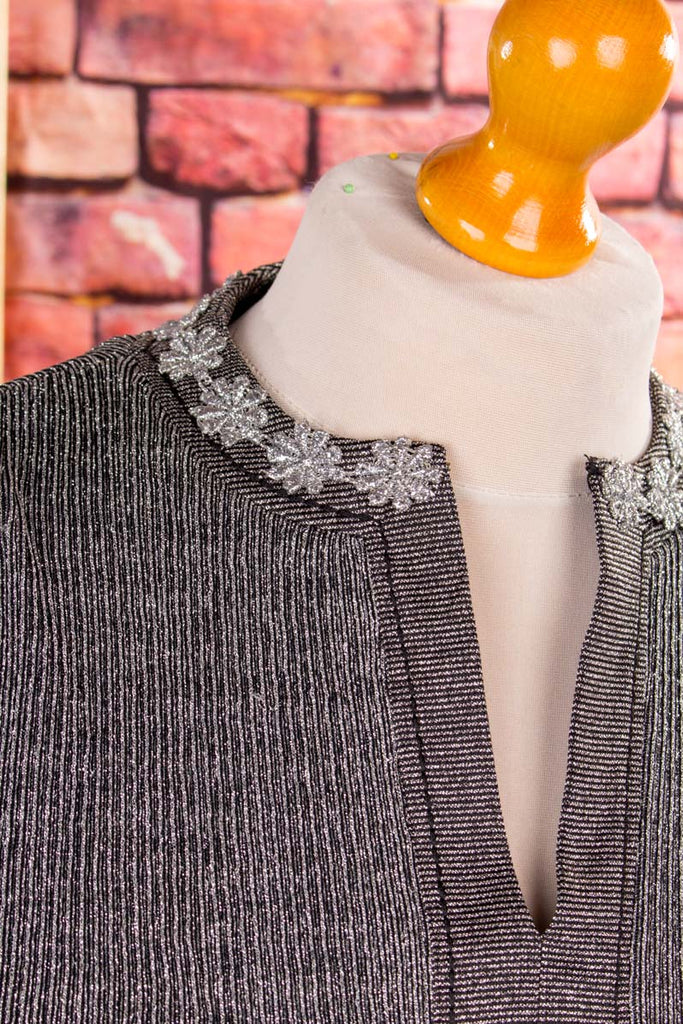 70s Schlager Abendkleid silber Glitzer