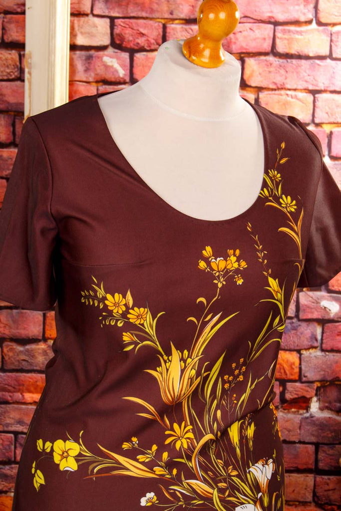 70er Maxikleid braun Blumenmuster 70er Boho braun bunt Frau M 40-42 real-boho Schlager Special vintageberlin.de