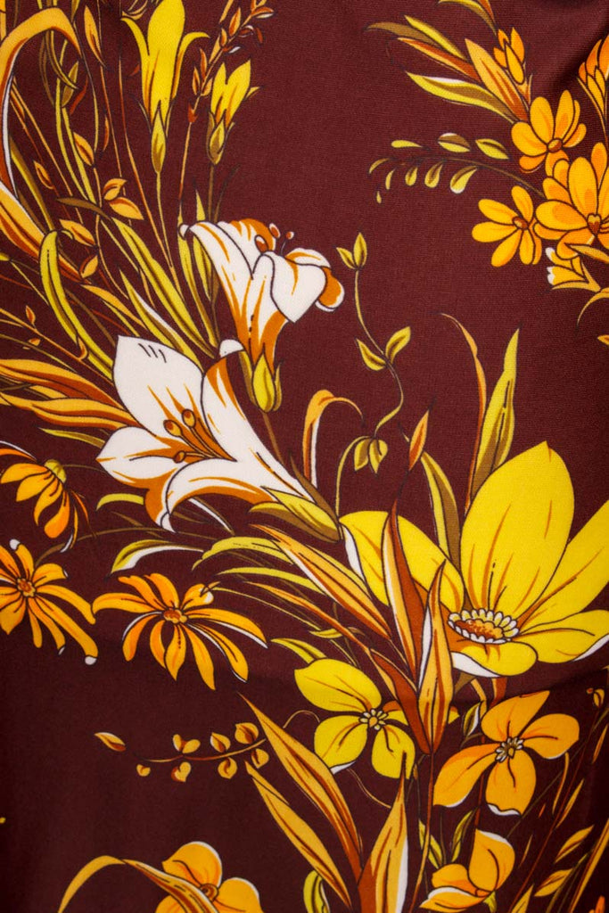 70er Maxikleid braun Blumenmuster 70er Boho braun bunt Frau M 40-42 real-boho Schlager Special vintageberlin.de