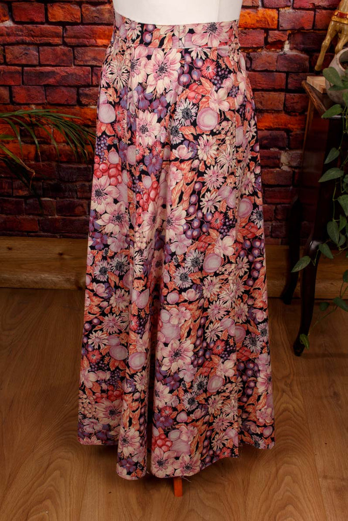 Boho Maxirock Blumenmuster 70er Boho bunt Frau Hippie M 40-42 real-boho rosa Schlager Special vintageberlin.de