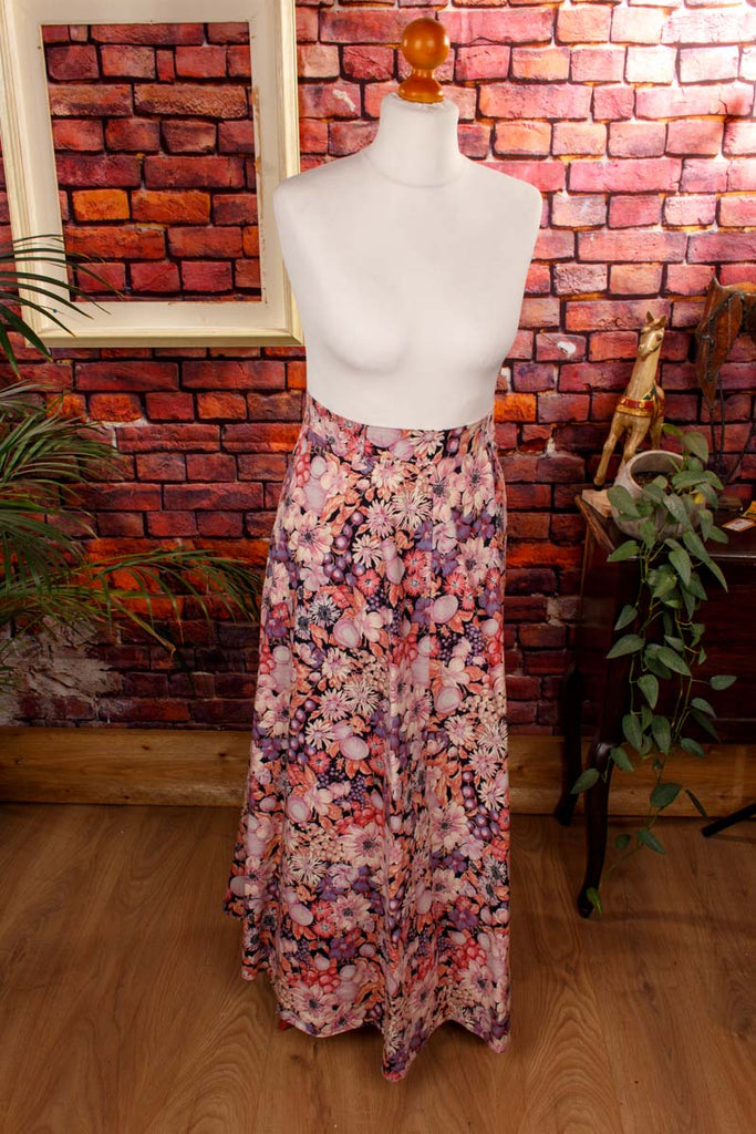 Boho Maxirock Blumenmuster 70er Boho bunt Frau Hippie M 40-42 real-boho rosa Schlager Special vintageberlin.de