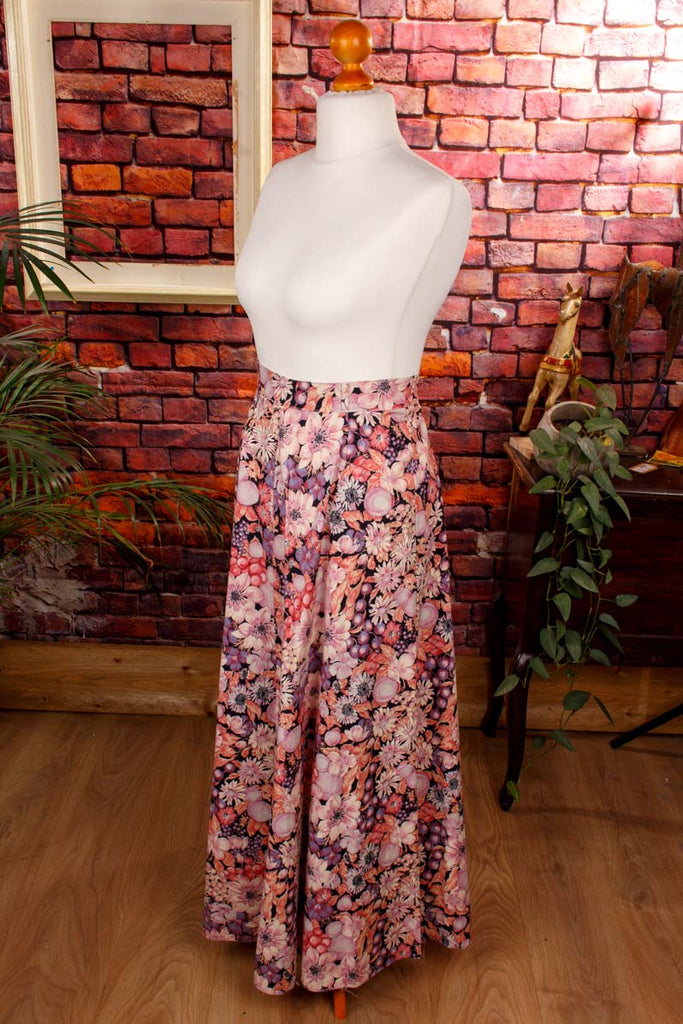 Boho Maxirock Blumenmuster 70er Boho bunt Frau Hippie M 40-42 real-boho rosa Schlager Special vintageberlin.de