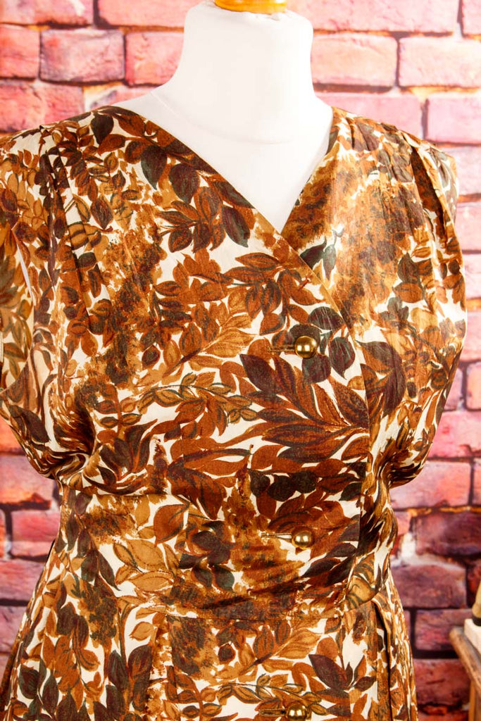 50er Jahre Kleid seidig braun Muster 50er 60er Abendmode braun bunt Frau real-rockabilly Rockabilly Sekretärin Special vintageberlin.de