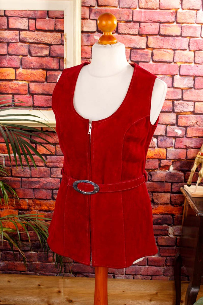 70s Lederweste rot 60er 70er Boho Disco Frau M 40-42 real-boho real-disco Rockabilly rot Schlager Special vintageberlin.de