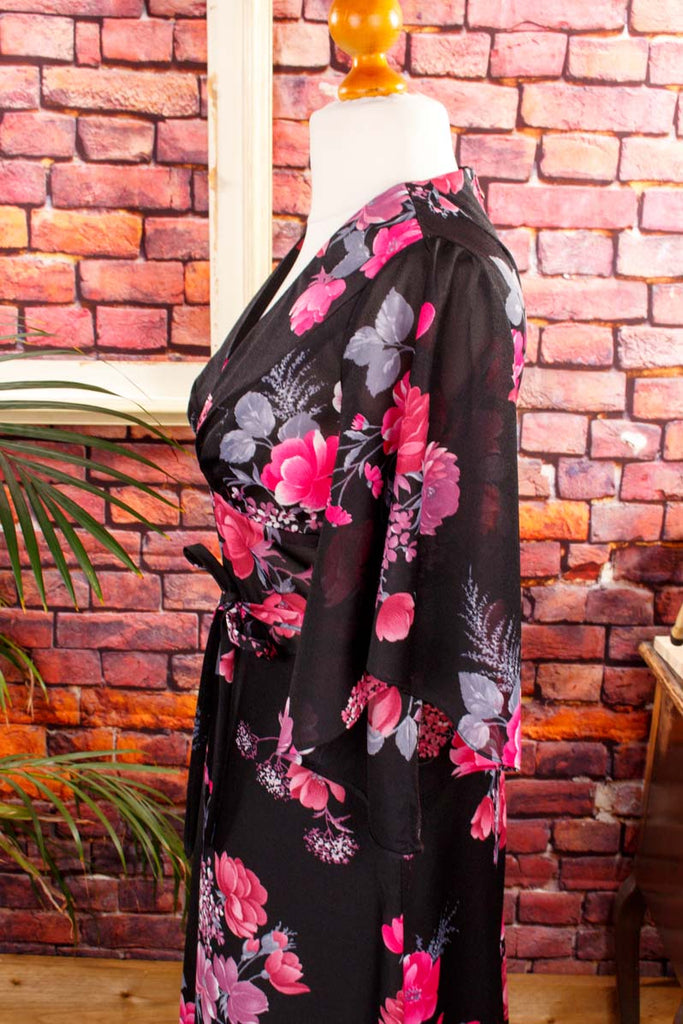 70er Boho Maxikleid schwarz pink