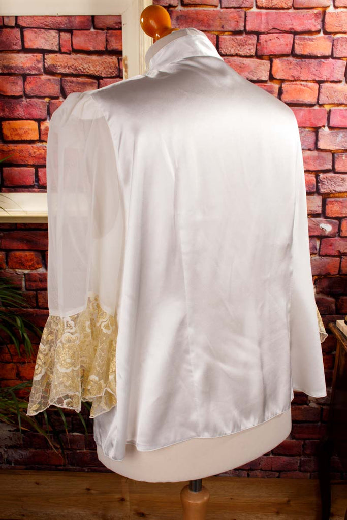 Vintage Bluse weiß-gold Spitze