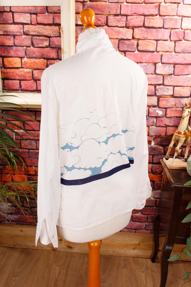 Vintage Bluse weiß Segelmuster