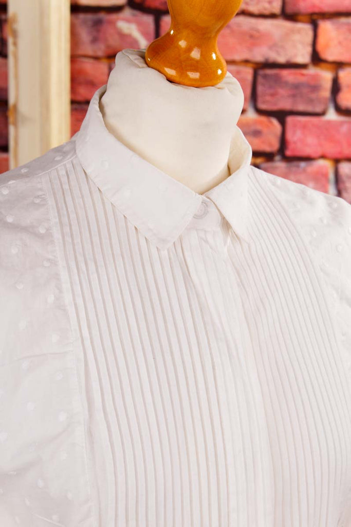 ESCADA Biesenbluse weiß bestickt 90er Boho Designer Frau Rockabilly S 36-38 Sekretärin Special weiß vintageberlin.de