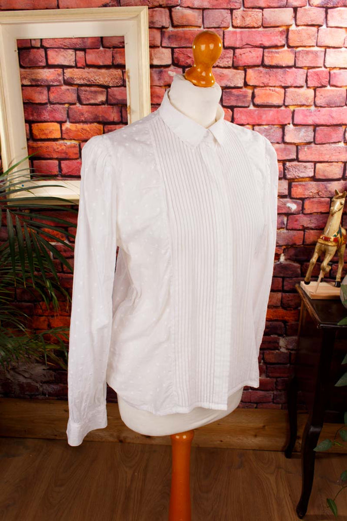 ESCADA Biesenbluse weiß bestickt 90er Boho Designer Frau Rockabilly S 36-38 Sekretärin Special weiß vintageberlin.de