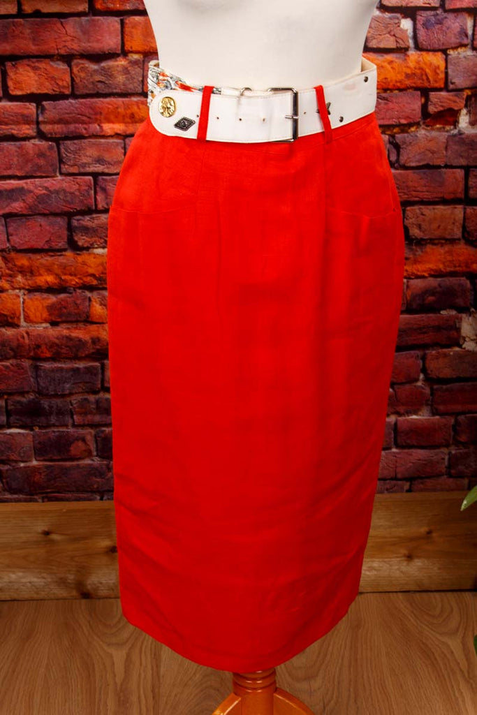 Leinen Bleistiftrock rot 70er 80er Frau real-80er Rockabilly rot S 36-38 Sekretärin Special XS 32-34 vintageberlin.de