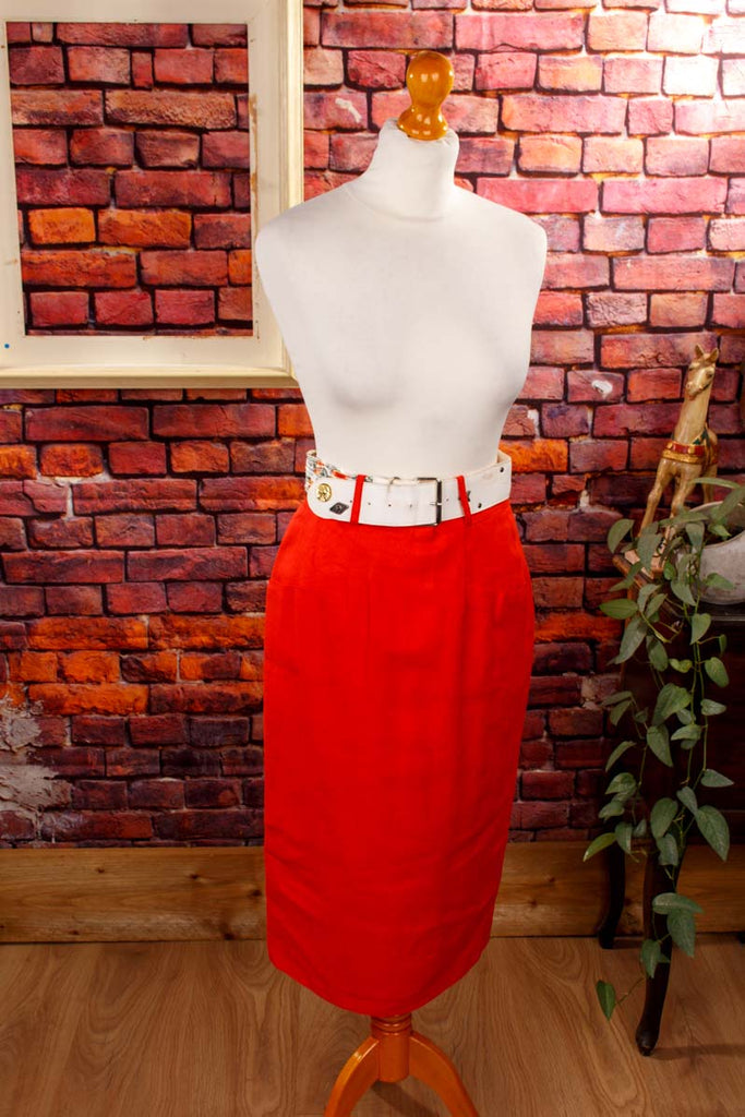 Leinen Bleistiftrock rot 70er 80er Frau real-80er Rockabilly rot S 36-38 Sekretärin Special XS 32-34 vintageberlin.de