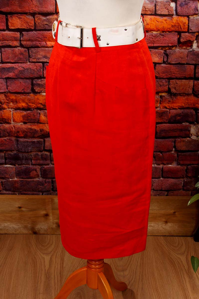 Leinen Bleistiftrock rot 70er 80er Frau real-80er Rockabilly rot S 36-38 Sekretärin Special XS 32-34 vintageberlin.de