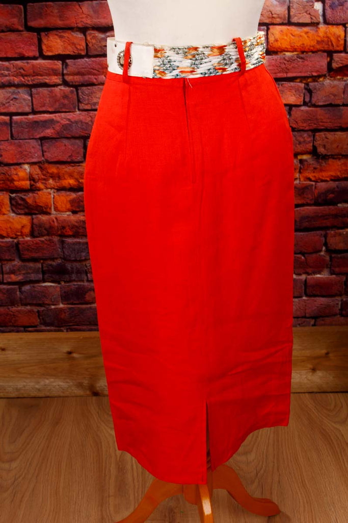 Leinen Bleistiftrock rot 70er 80er Frau real-80er Rockabilly rot S 36-38 Sekretärin Special XS 32-34 vintageberlin.de