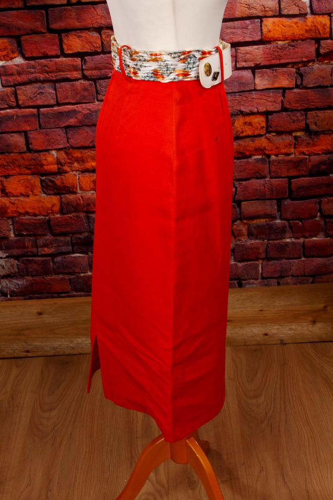 Leinen Bleistiftrock rot 70er 80er Frau real-80er Rockabilly rot S 36-38 Sekretärin Special XS 32-34 vintageberlin.de