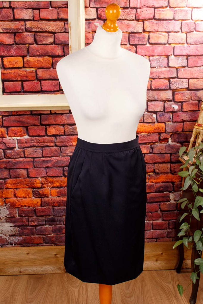 Vintage YSL Rock kurz schwarz Wolle 90er Designer Frau S 36-38 schwarz Sekretärin Special XS 32-34 vintageberlin.de