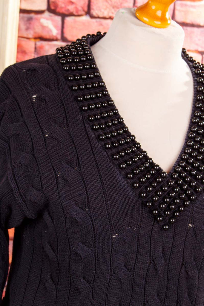 Strickpulli schwarz Perlen