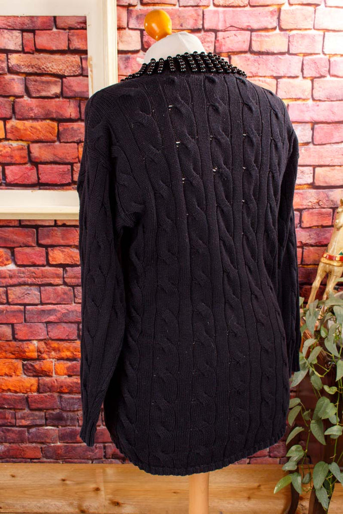 Strickpulli schwarz Perlen