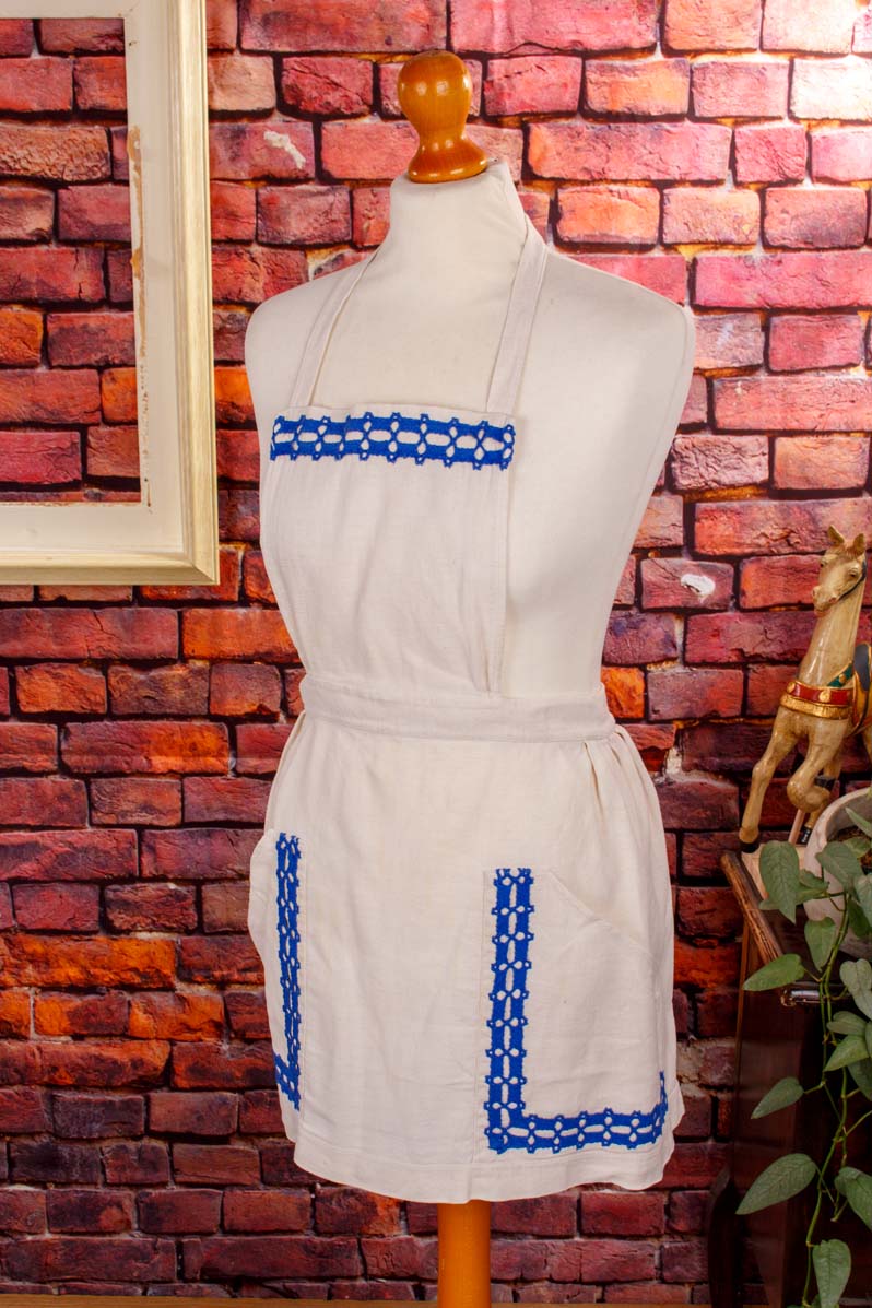 Vintage Schürze weiß blau
