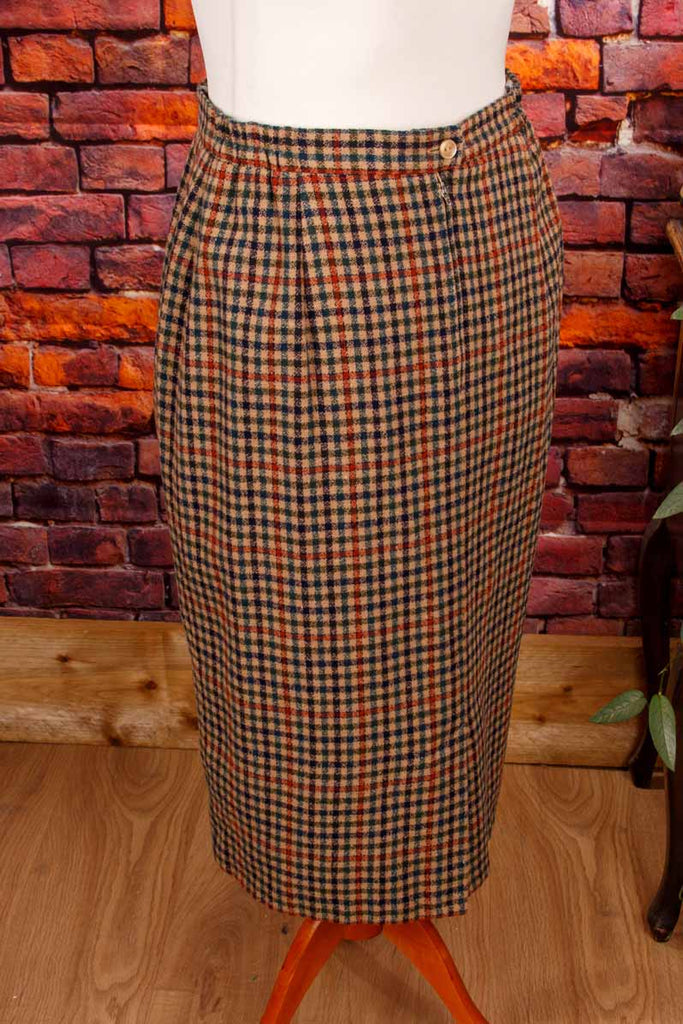 schmaler Wollrock braun kariert