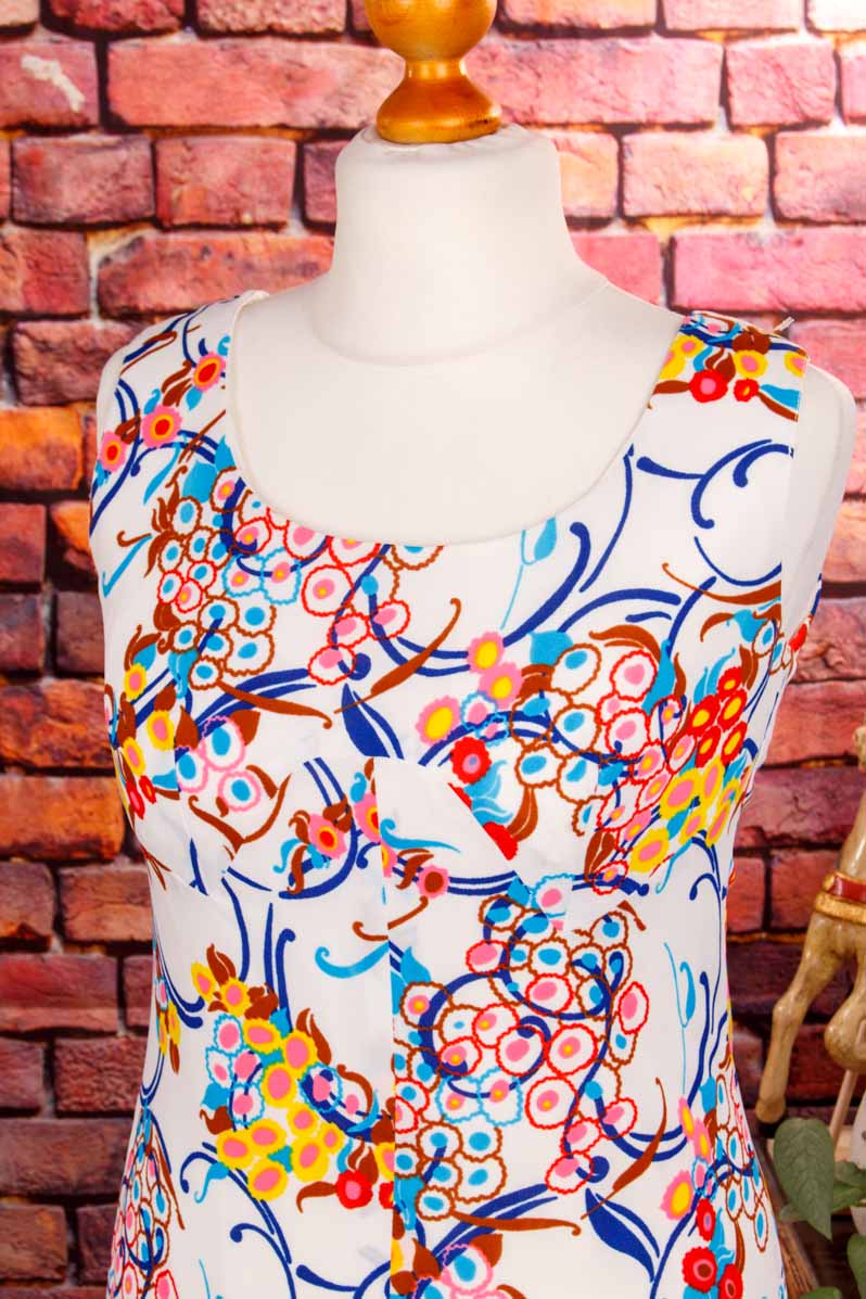 70er Schlagerkleid weiß bunt