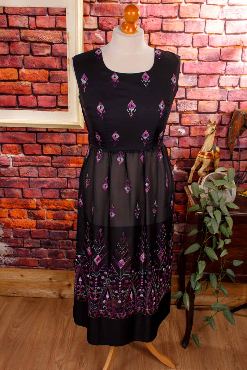 Boho Hippiekleid schwarz bestickt