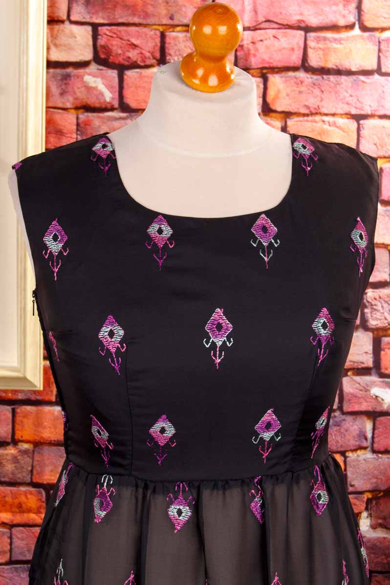Boho Hippiekleid schwarz bestickt