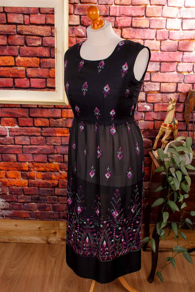 Boho Hippiekleid schwarz bestickt