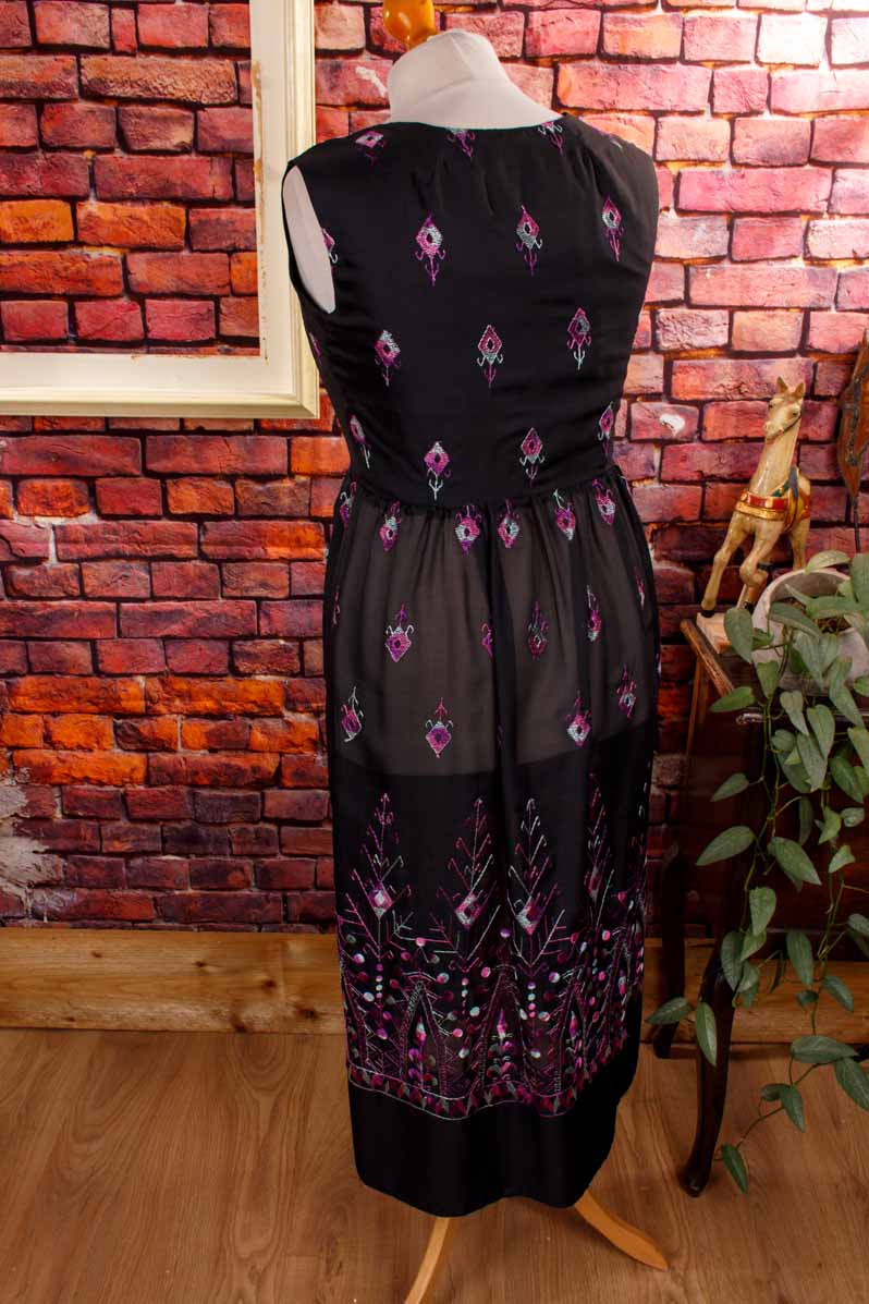 Boho Hippiekleid schwarz bestickt