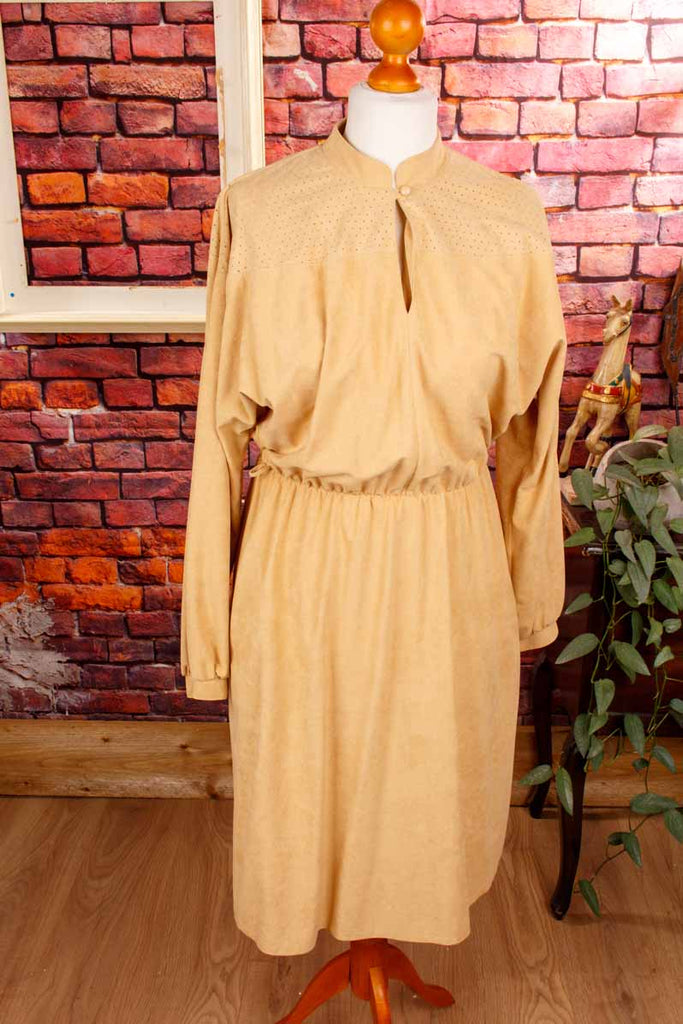 80s Velourskleid beige Fledermaus