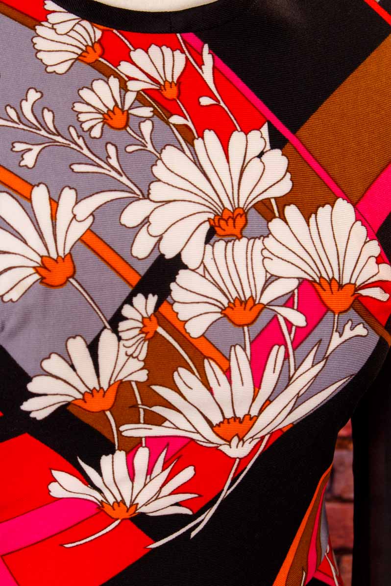 70s Boho Maxikleid schwarz Blumen
