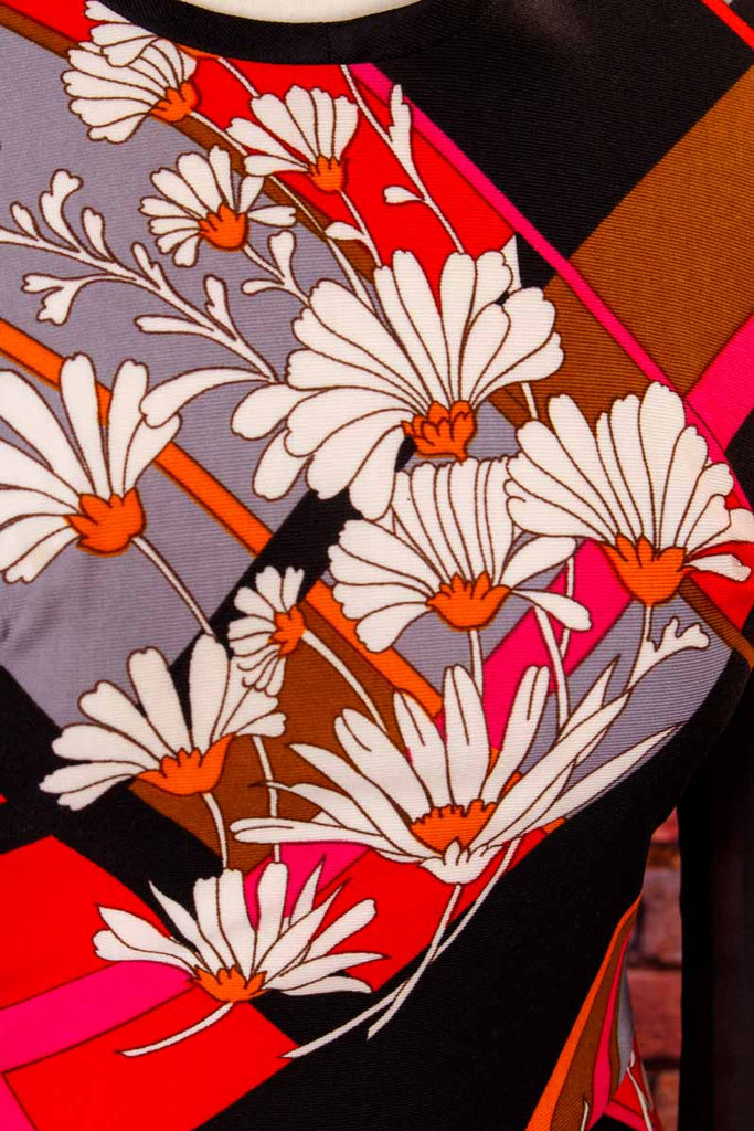 70s Boho Maxikleid schwarz Blumen