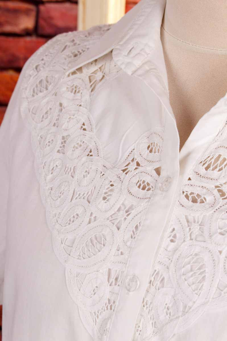 Boho Bluse weiß Baumwolle Spitze