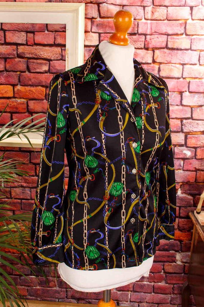 70s Bluse bunt Gürtelmuster