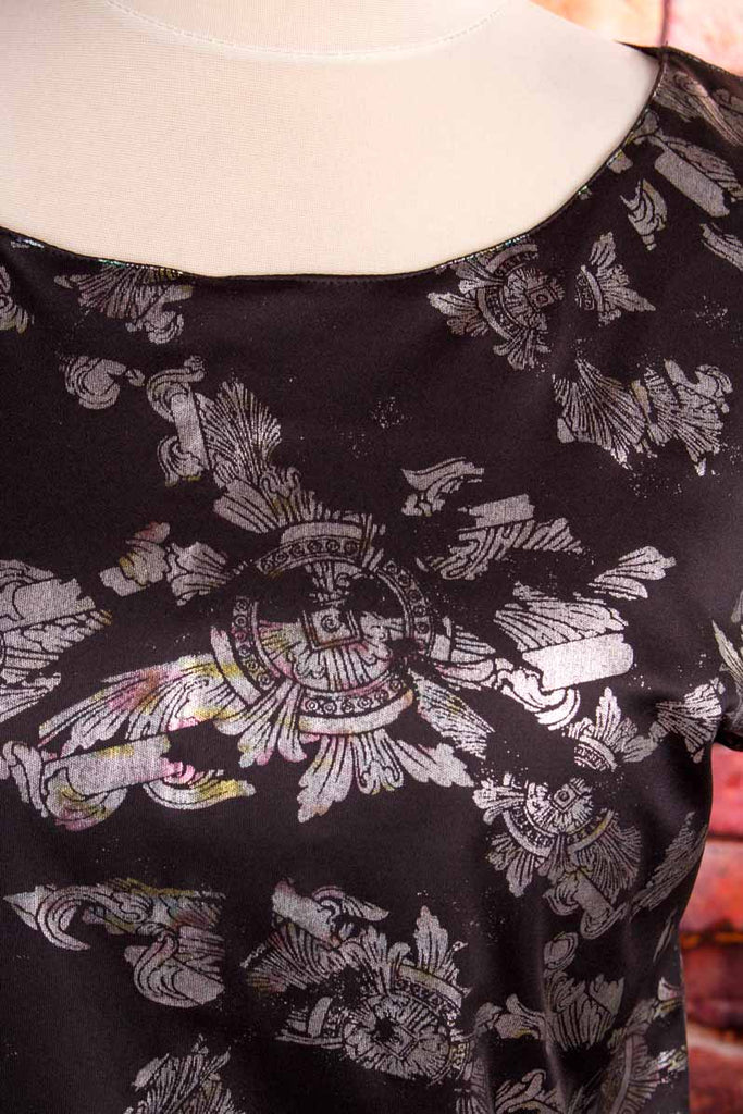 80s Top schwarz silber Glitzer