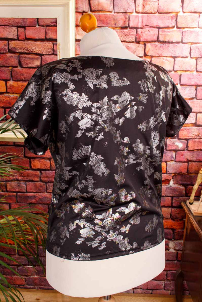 80s Top schwarz silber Glitzer