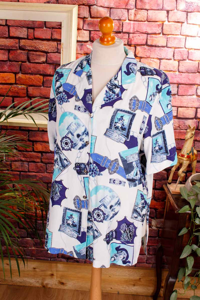 90s Art Print Shirt blau Napoleon