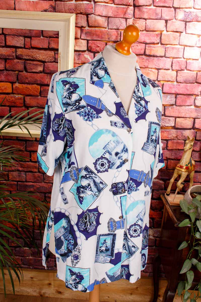 90s Art Print Shirt blau Napoleon