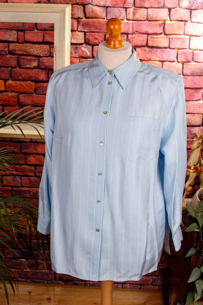 Luxus Seidenbluse blau Streifen