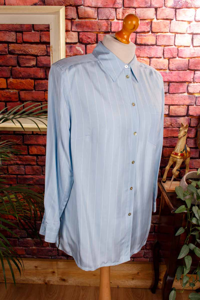 Luxus Seidenbluse blau Streifen