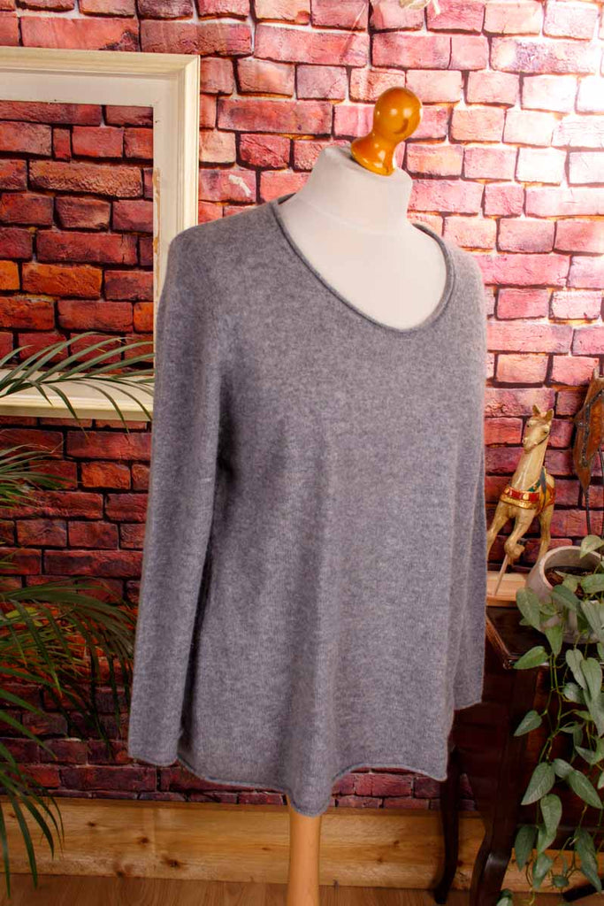 Kaschmir Pulli grau Rollsaum