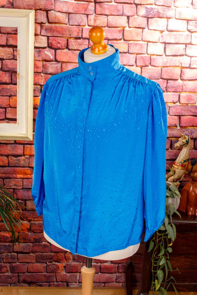 VEB Bluse blau Satin Schimmer
