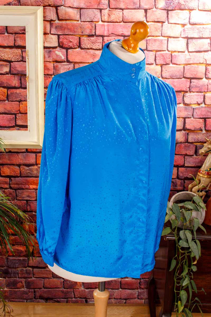 VEB Bluse blau Satin Schimmer