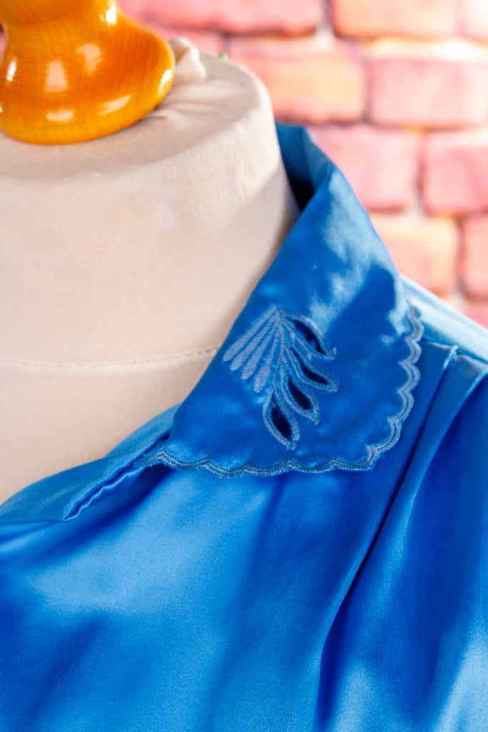 70s Disco Satinbluse blau