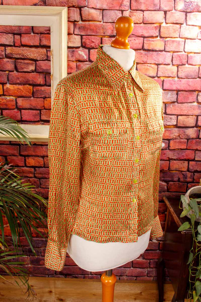 90s Seidenbluse 70er Stil